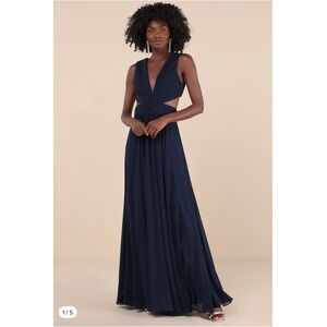 Lulus sz S Navy Blue‎ Vivid Imagination Cutout Maxi Dress Plunging Luxury NWOT